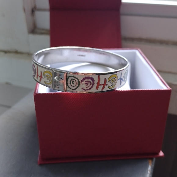 Coach vintage stamped fun multicolor enamel silver thick bangle bracelet & box - Picture 12 of 15